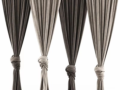 Elegant Gray and Beige Pleated Curtains Tied with Decorative Knots for Home Interior 3d model