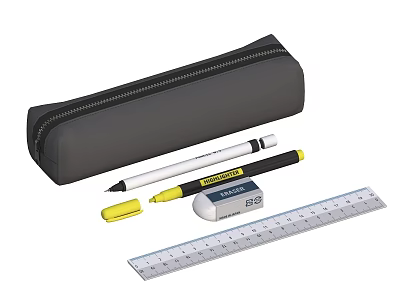 Pen Ballpoint Pen Watercolor Pen Mark Pen Eraser Eraser Ruler Measuring Ruler Stationery Bag 3d model