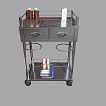 Metal Medical Cart With Drawers Wheels Medicine Bottles And Box On Shelf