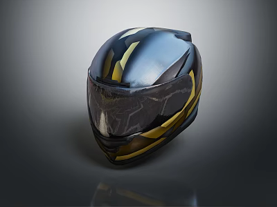Modern Black and Gold Helmet With Glossy Sleek Design For Protective Gear 3d model