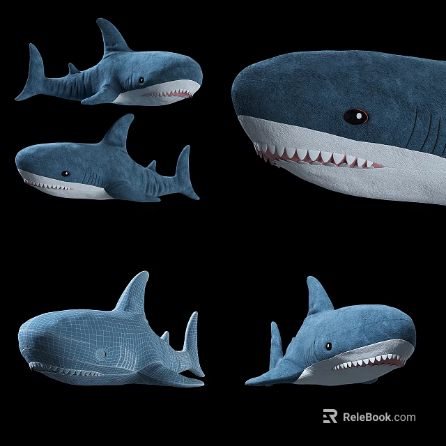 Blue Shark Plush Toys With Detailed Teeth Realistic Fin And Various Poses 3d model 