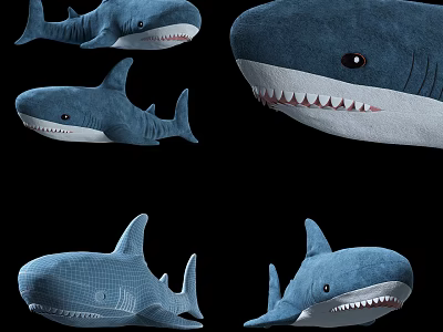 Blue Shark Plush Toys With Detailed Teeth Realistic Fin And Various Poses 3d model