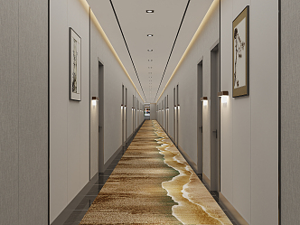 Modern corridor business hotel hanging painting 3d model