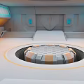 Cartoon Futuristic Interior Scene With Circular Platform Glowing Windows And Steps 3d model