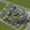 Modern Office Building Complex With Green Roofs Circular Glass Facades And Curved Structures 3d model