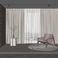 Light Beige Curtains by Floor to Ceiling Window with Brown Chair Small Table and Plant