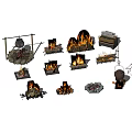 Various Garden Fire Pit Designs With Wooden Logs Stone Surrounds And Hanging Cauldron