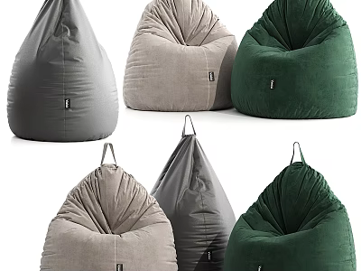 Comfortable Modern Bean Bag Chairs With Gray Beige Green Colors And Soft Velvet Fabric 3d model