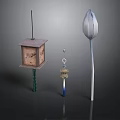 Decorative Ornaments Collection Featuring Wooden Lantern Hanging Ornament And Bud Shaped Pole