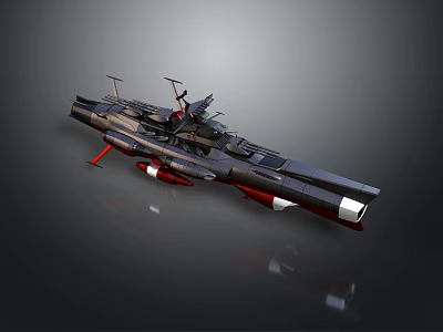 Large Sci Fi Watercraft With Military Style Deck And Red Accents 3d model