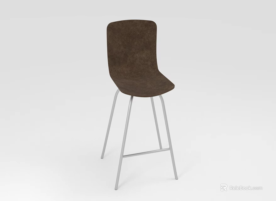 Modern Bar Stool With Brown Upholstered Seat And Silver Metal Legs 3d model 