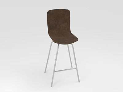 Modern Bar Stool With Brown Upholstered Seat And Silver Metal Legs 3d model