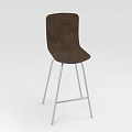 Modern Bar Stool With Brown Upholstered Seat And Silver Metal Legs