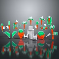 Pixel Style Game Weapons With Various Carrot Green Leaves And White Block Shapes