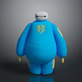 Blue Baymax Character With Golden Logo Standing In Studio Lighting 3d model