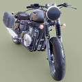 Vintage Black Motorcycle With Spoke Wheels Headlight Exposed Engine And Leather Saddlebag