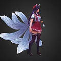 Woman With Fox Ears White Tails Red Skirt White Top And Black Thigh High Socks