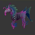 Fantasy Zebra Game Character With Green Blue Feathered Wings And Glowing Details