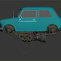 Blue Floating Car With Red Interior And Mechanical Parts Underneath