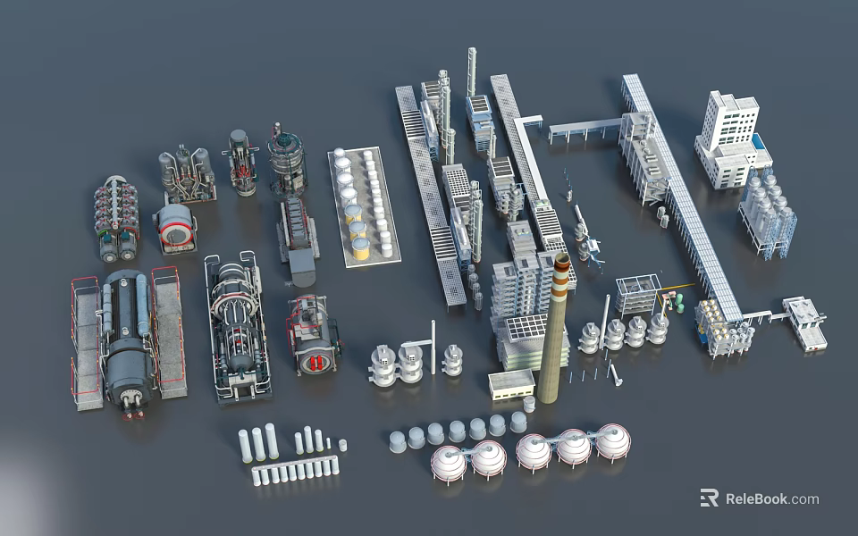 Detailed Industrial Equipment Models Featuring Various Machinery Parts And Mechanical Components 3d model 