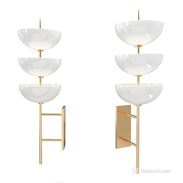 Modern Multi Layer Wall Lamps With White Bowl Shaped Shades And Golden Stand 3d model 