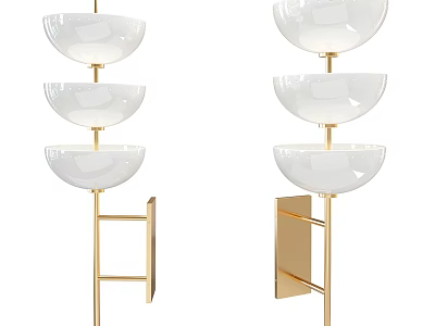 Modern Multi Layer Wall Lamps With White Bowl Shaped Shades And Golden Stand 3d model