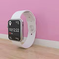 Modern Smartwatch Displaying Digital Time Heart Rate On Pink Wall Wooden Floor