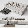 Modern Sectional Sofa Light Gray Fabric with Multiple Square Cushions and Black Coffee Table 3d model