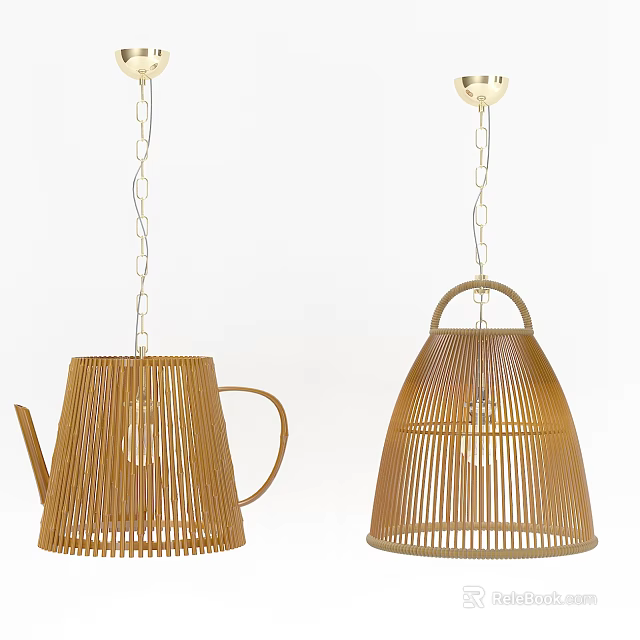 Bamboo Lighting Combination With Teapot Shaped And Bell Shaped Hanging Lamps 3d model