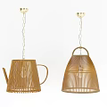 Bamboo Lighting Combination With Teapot Shaped And Bell Shaped Hanging Lamps 3d model