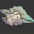 3D Rendered Decorative Crystal Structure With White Blue Geometric Shapes And Golden Spiral Center