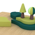 Cozy Leisure Area With Green Yellow Geometric Shapes Tree Leaf Designs And Wooden Floor
