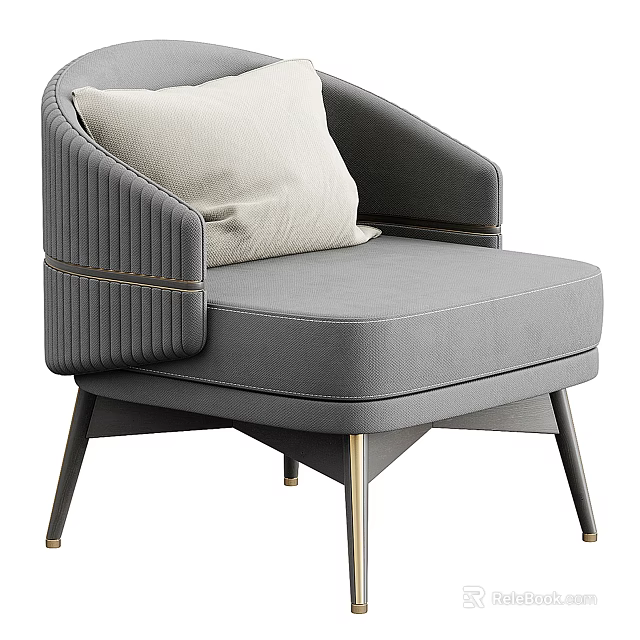 Modern Gray Single Sofa With Light Beige Cushion Vertical Tufted Armrests And Golden Metal Legs 3d model 