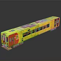 Yellow Scale Train Model With Red Doors Green Windows And Roof Panels