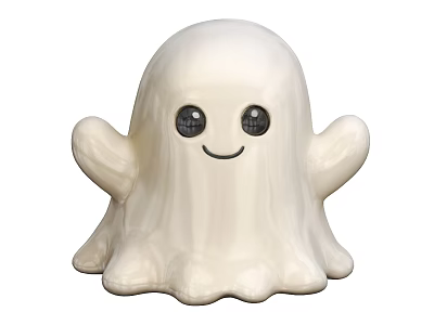 Cute White Ghost Doll With Big Eyes And Smiling Face Design 3d model