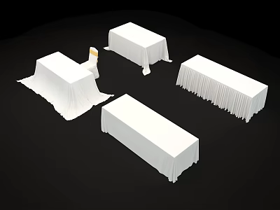 White Tablecloths Covering Various Shaped Tables For Event Decoration Setup 3d model