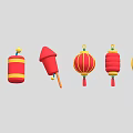 Traditional Chinese Festive Red Yellow Decorative Ornament Set With Envelope Firecracker Lantern And Gold Ingot