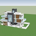 Modern Detached Villa With Glass Facade Balconies And Wooden Accents On Lawn