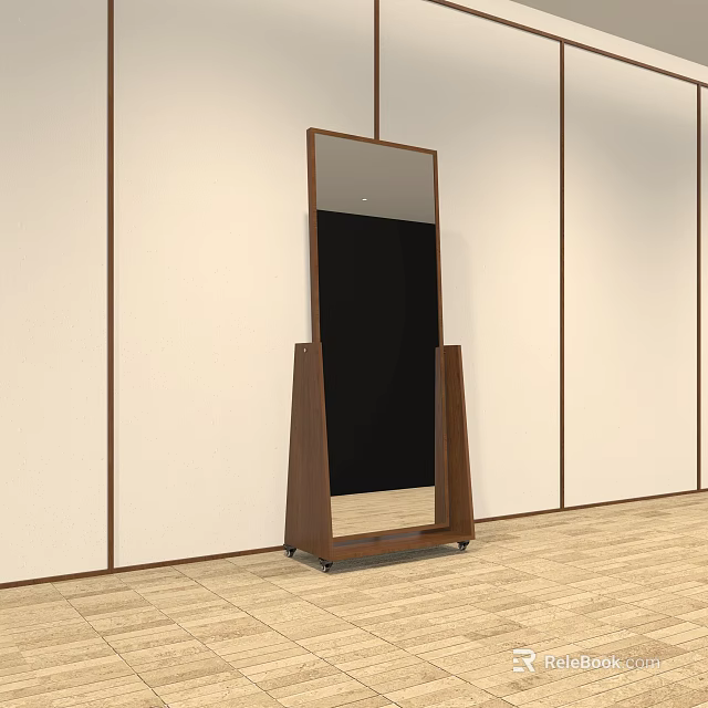 Clothing Store Interior With Full Length Brown Frame Mirror On Wooden Floor And Light Walls 3d model 