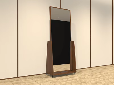 Clothing Store Interior With Full Length Brown Frame Mirror On Wooden Floor And Light Walls 3d model