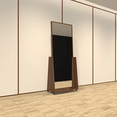 Clothing Store Interior With Full Length Brown Frame Mirror On Wooden Floor And Light Walls 3d model
