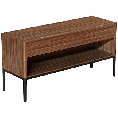 Modern Wooden TV Stand With Open Shelf And Black Metal Legs Design 3d model