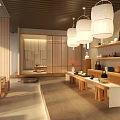Japanese Restaurant Interior With Wooden Tables Lanterns And Minimalist Traditional Decor