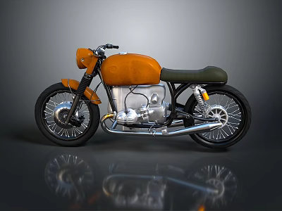 Vintage Orange Motorcycle With Green Seat Metallic Body And Black Wheels Design 3d model