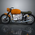 Vintage Orange Motorcycle With Green Seat Metallic Body And Black Wheels Design