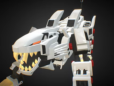 Game Movie Character Mechanical Shark With White Body Sharp Teeth And Red Details 3d model