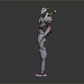 Game Movie Character Design Of Futuristic White Pink Silver Robot With Yellow Staff Weapons