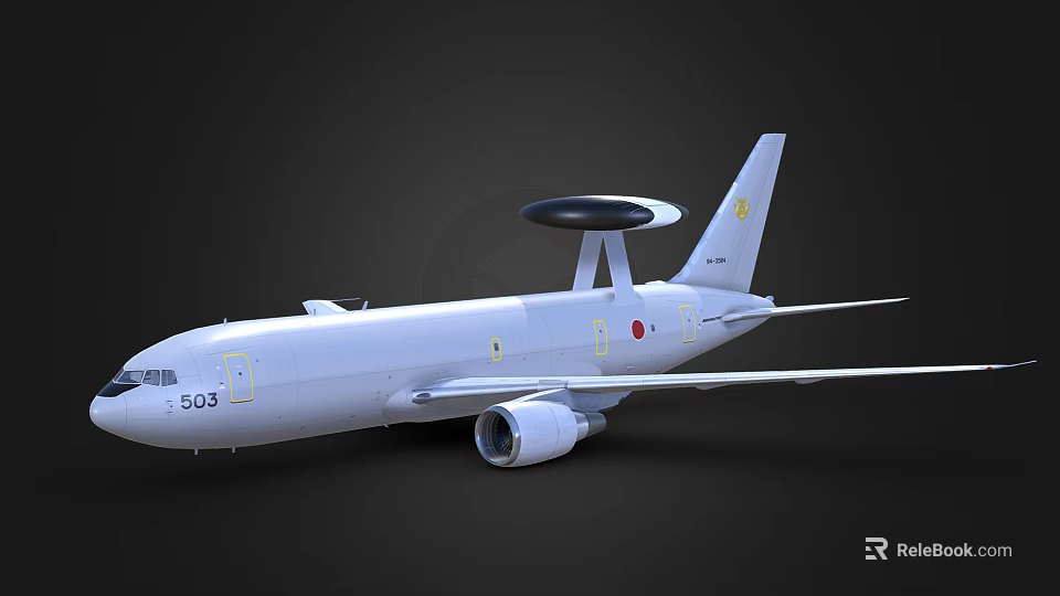 Passenger Airplane with White Fuselage Radar Dome on Tail Japanese Flag Emblem and Number 563 3d model 