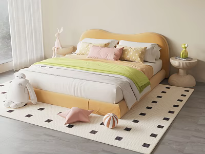Lovely Soft Upholstered Children Bed For Cozy Bright Modern Kids Bedroom Home Furniture Decoration 3d model