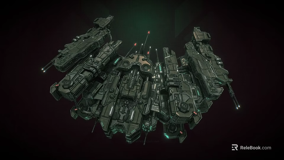 Advanced Futuristic Sci-Fi Spaceship With Intricate Mechanical Structures And Green Lights 3d model 